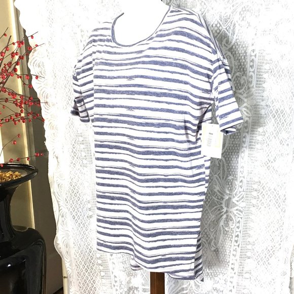 NWT LuLaRoe Irma Tunic Top Blouse XXS Grey Gray Stripes Hi Low Hem NEW - Picture 4 of 8